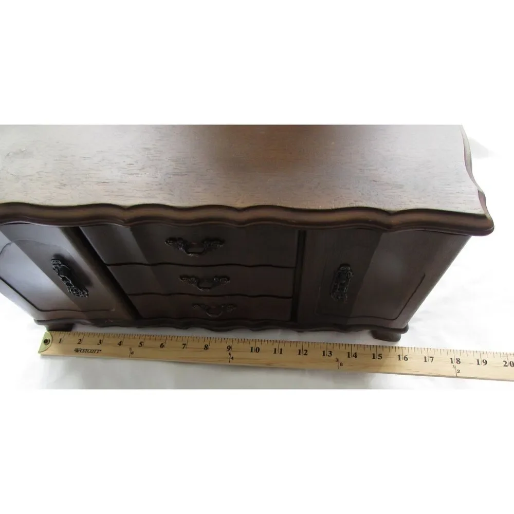 Vintage wood jewelry box 9 drawer, jewelry chest armoire Japan pine green velvet